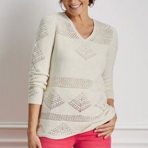 SOFT SURROUNDINGS Bay of Biscay Ivory Cream Long Sleeve Crochet Sweater Xsmall